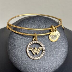 Alex and Ani Gold Wonder Woman Charm Rhinestone Bracelet Adjustable